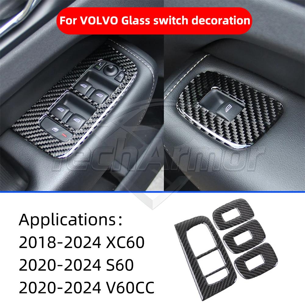 Carbon Fiber Car Sticker Window Control Panel For Volvo XC60 S60 V60 18-24 Auto Windows Button Switch Cover Interior Accessories Carbon Fiber Set