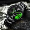 Herren Wasserdichte Sportwagenfelge Design Stahlband Quarz Uhr Armbanduhr