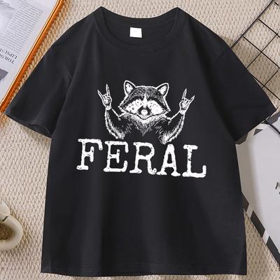 Distressed Feral Raccoon Tshirt Raccoon Design Trash Panda T-shirt Cotton Short Sleeve Round Neck Funny Animal Humor T Shirts