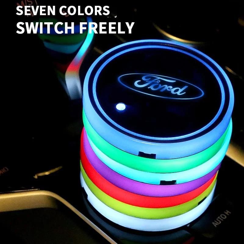7 Colors LED Car Cup Holder Lights Luminous Coaster Water Cup Pad For Ford Escape Kuga Mondeo Ecosport Fiesta Focus 2 3 MK1 MK2 FKZLV1