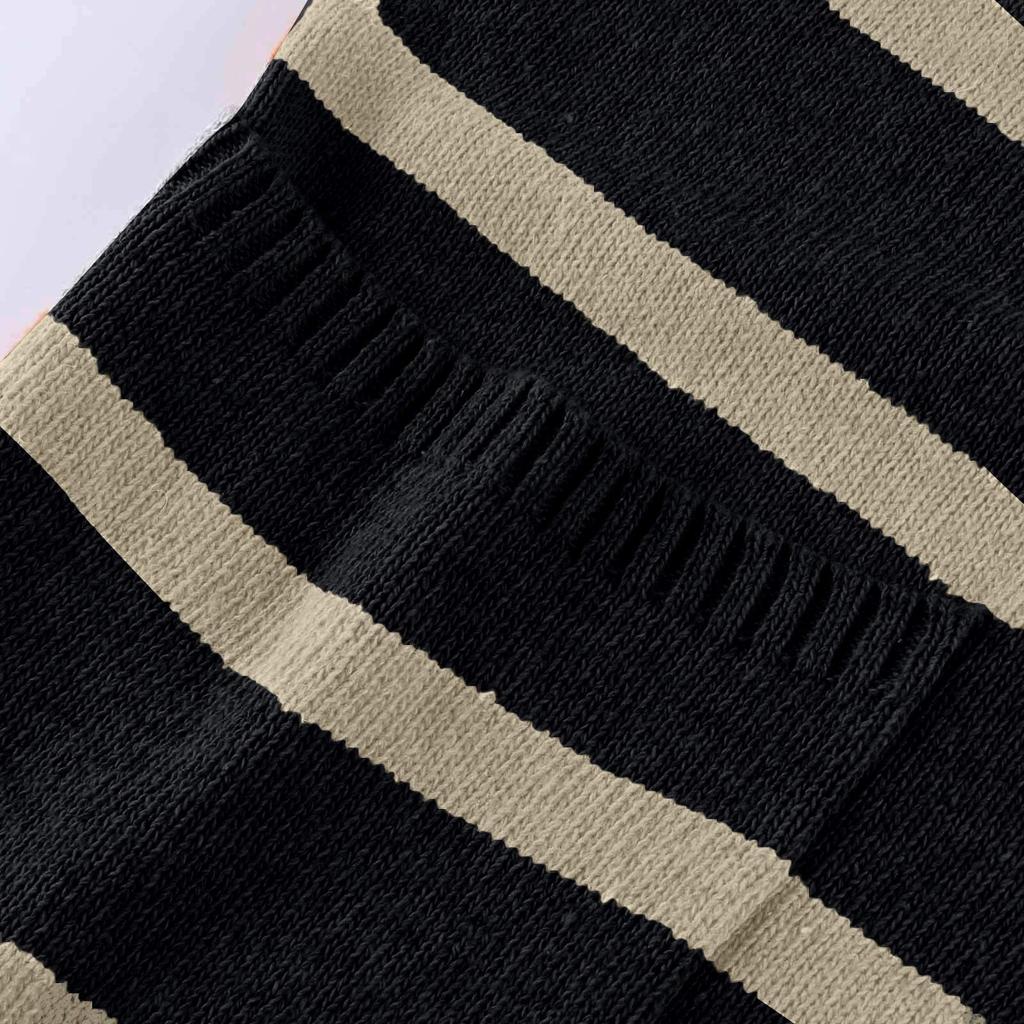 Women's Solid Color Contrast Striped Pullover Round Neck Loose Sweater Sweater