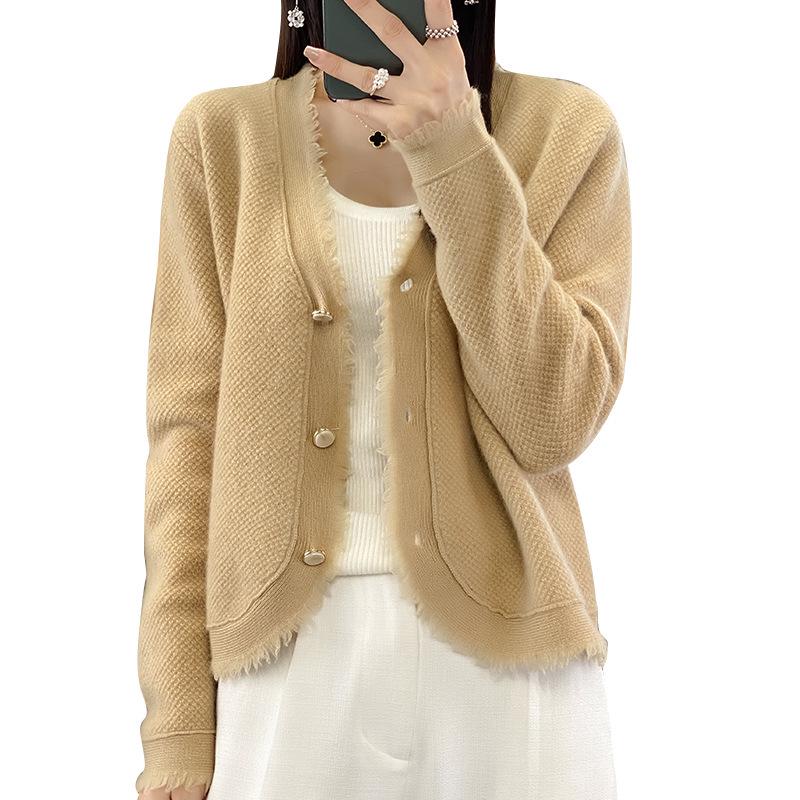 2026 Spring Collection Women's Knit V-Neck Wool Cardigan Coat - Korean Style Sweater
