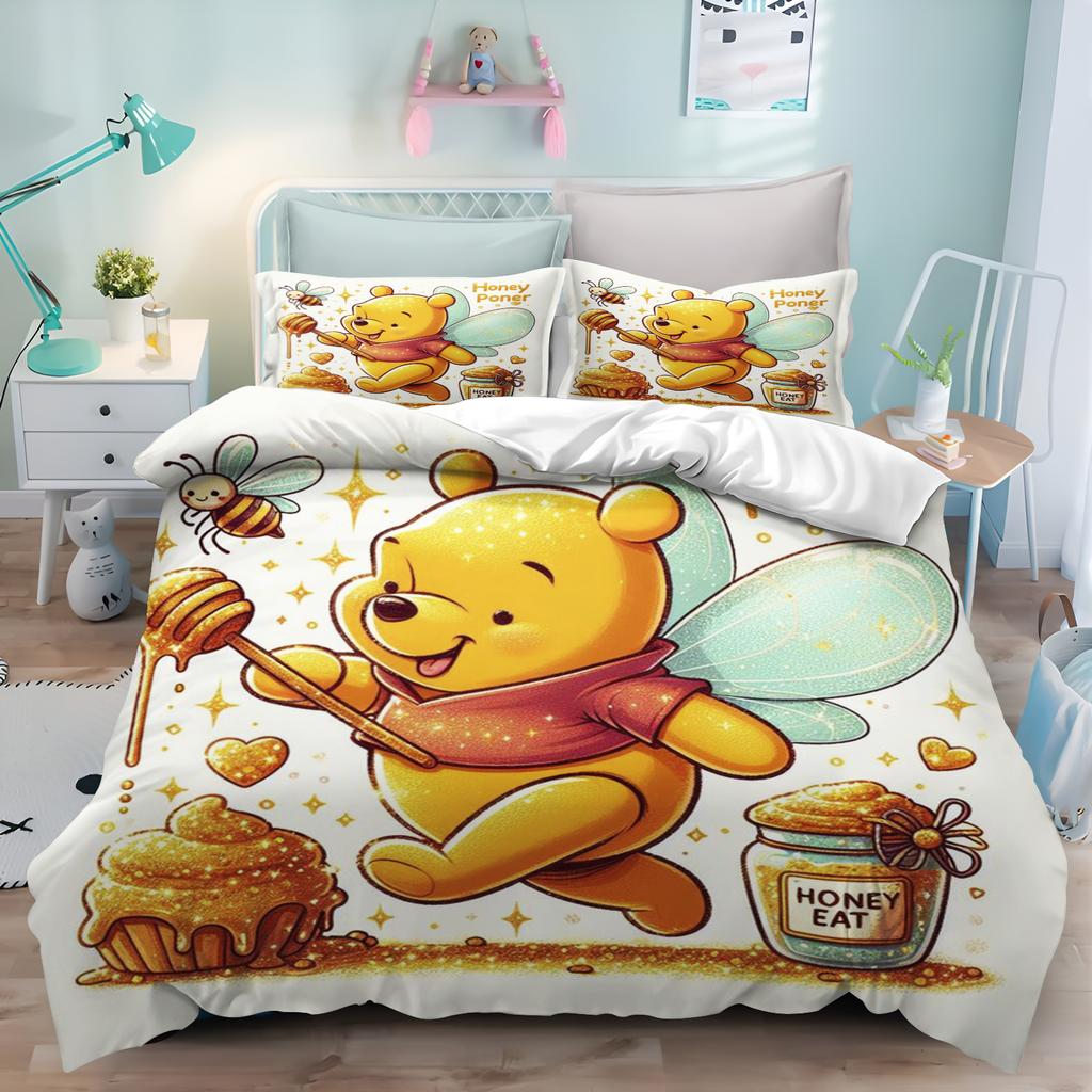 MINISO Uroczy Kubuś Puchatek Kreskówka Anime Poszewka na Kołdrę Zestaw Prezenty Poszewki na Kołdrę Poszewki na Poduszki Zestaw Pościeli dla Dzieci Dekoracja Rozmiar Queen King