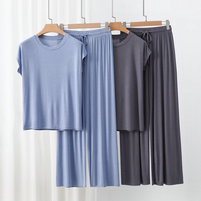 Modal Set Thin Homewear, Sleeveless T-shirt, Loose Wide-leg Trousers, Casual Set