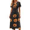 Women's V-Neck Short Sleeve Casual Dress with Halloween Print for Everyday Wear