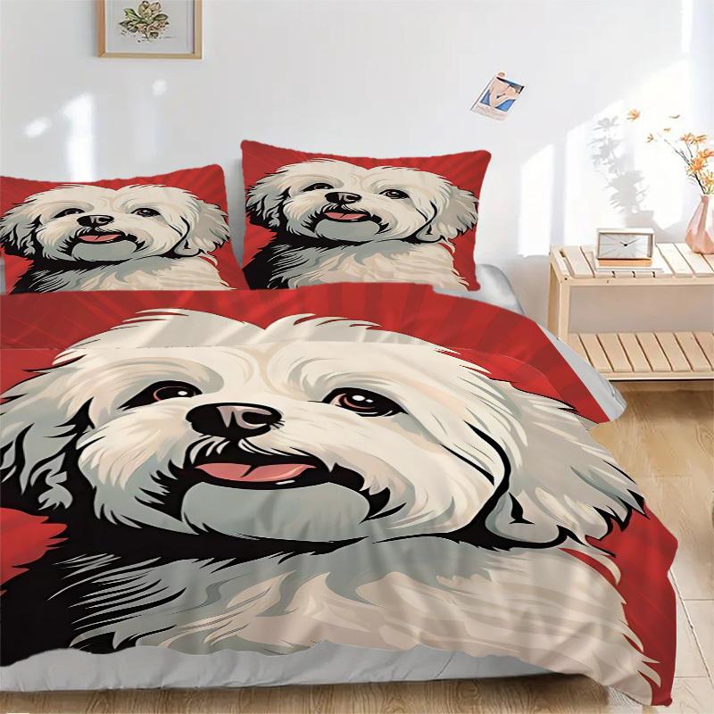 

3PCs Maltese dog Design Cover Set, Breathable Fabric, Machine Washable (1 Duvet Cover + 2 Pillowcases) (Without Quilt) yy250911171 135x200cm