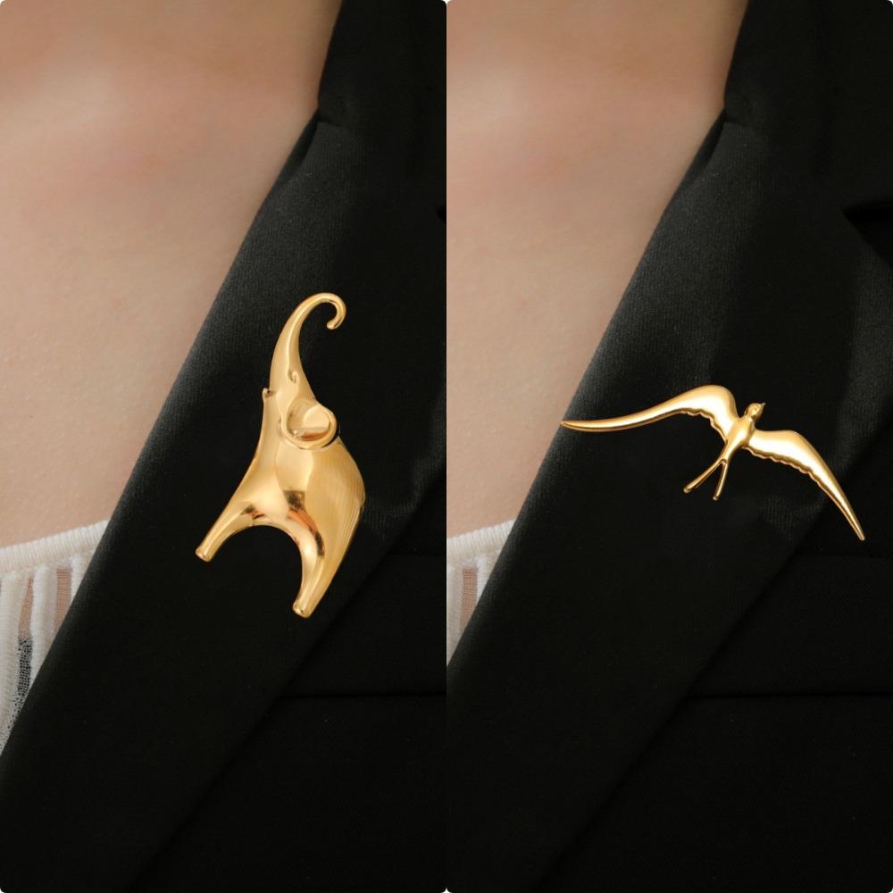Personality Simple Smooth Metal Elephant Swallow Stainless Steel Animal Broochs for Women Men Decorate Clothes Jewelry Accessory