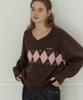OURHOPE V-Neck Argyle Knit - Brown