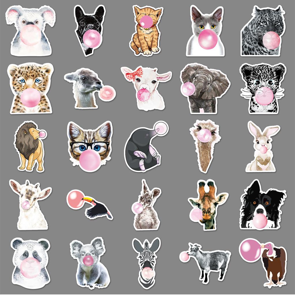50 Animal Doodle Stickers Cartoon Cute Rabbit Decorative Mobile Phone Case Suitcase Stickers