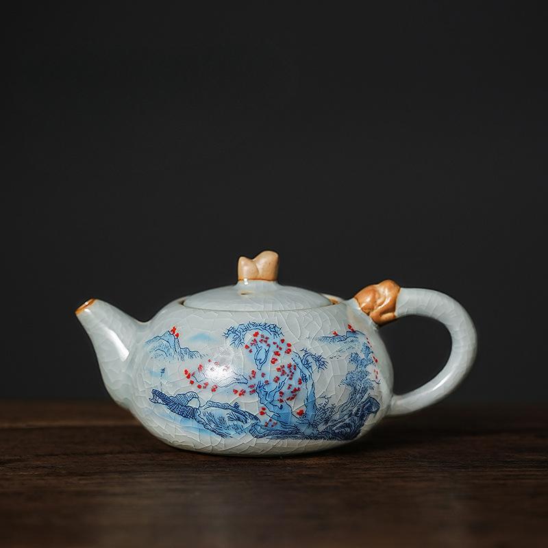 New Chinese Style Ru Kiln Linglang Teapot Ceramic Single Filter Pot Product Business Gift Lucky Teapots