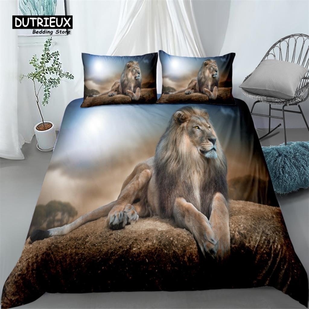 Sunset Tiger 3d Duvet Cover Set, Fashion Bedding Set, Soft Comfortable Breathable Duvet Cover, For Bedroom Guest Room Decor