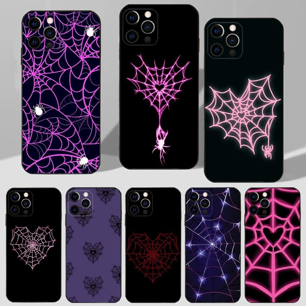 Cool S-Spider Web H-Heart Phone Case For iPhone 16,15,14,13,12,11 Plus,Pro Max,XS,X,XR,SE,Mini,8,7 Soft Silicone Black Cover