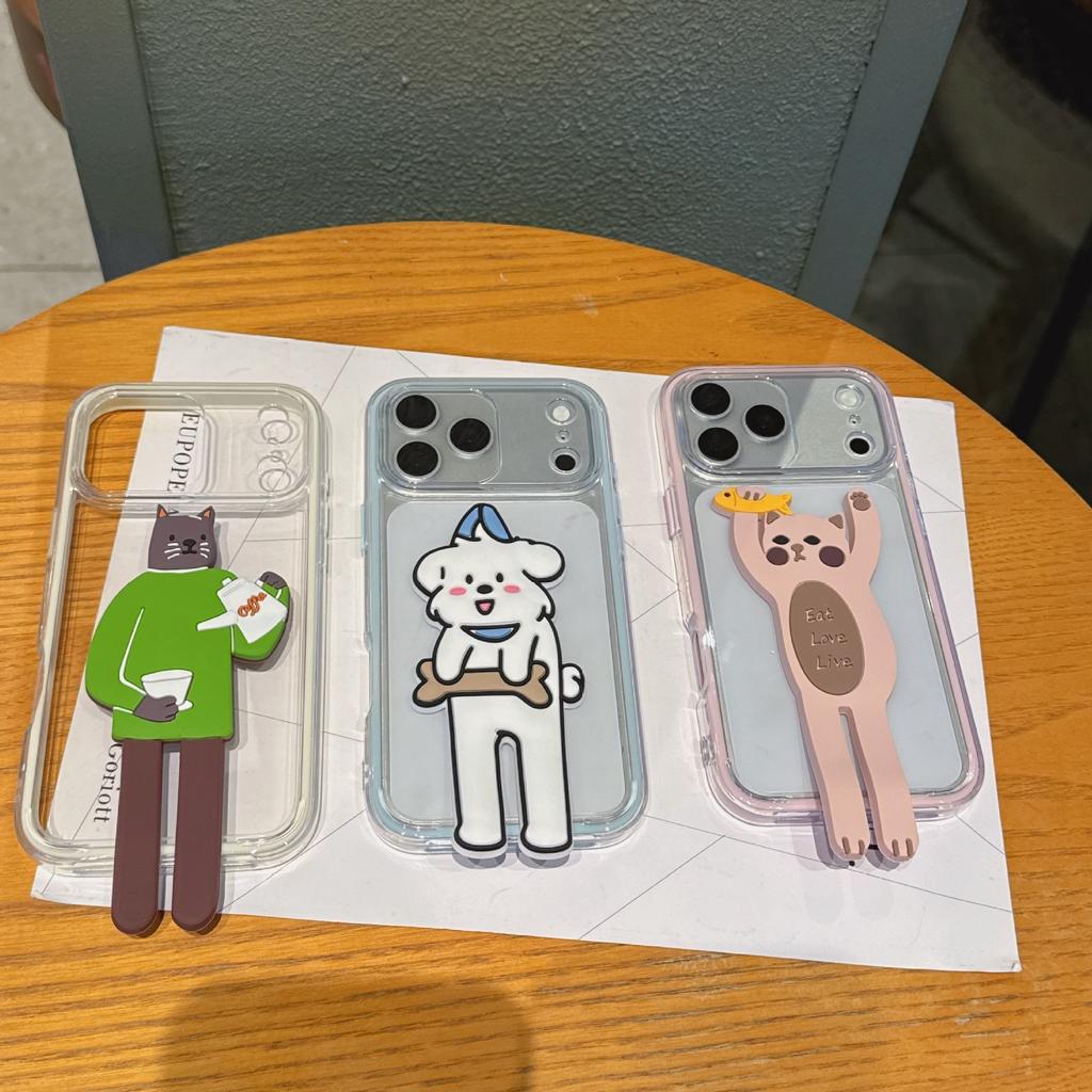Contrasting color 2-in-1 silicone doll bracket for iphone17promax mobile phone case Apple 16 personality cartoon