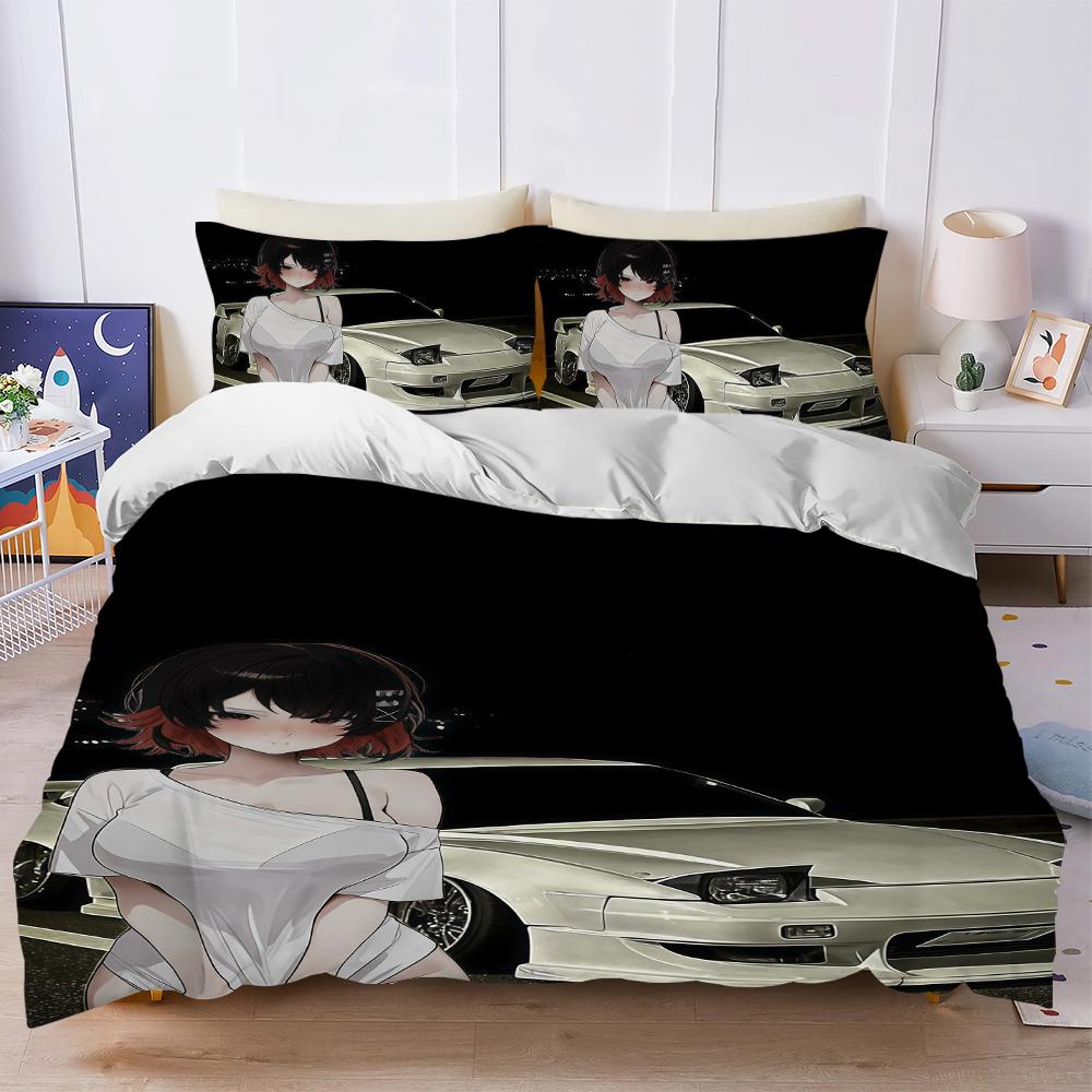 

Anime girl sports car Q Duvet Cover Set Soft Wash Bed 3 Piece Summer Comfortable Student Dormitory Home Baby Bedding Best seller (135x200cm)