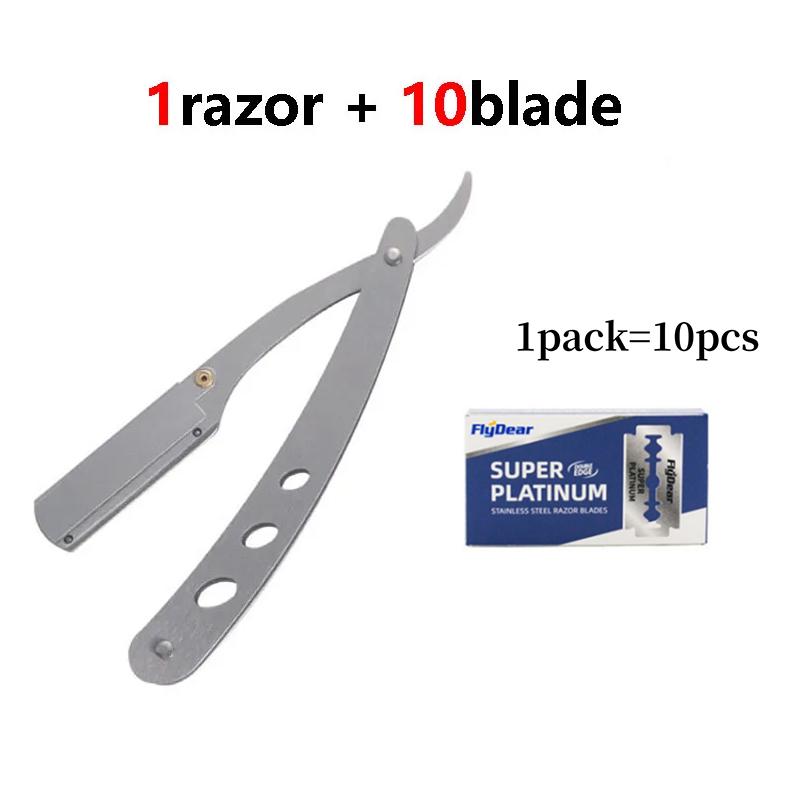 Men Foldable Shaving Knife with Blades Manual Stainless Steel Double-blade Shaving Straight Edge Razor for Beard Mustache Groom