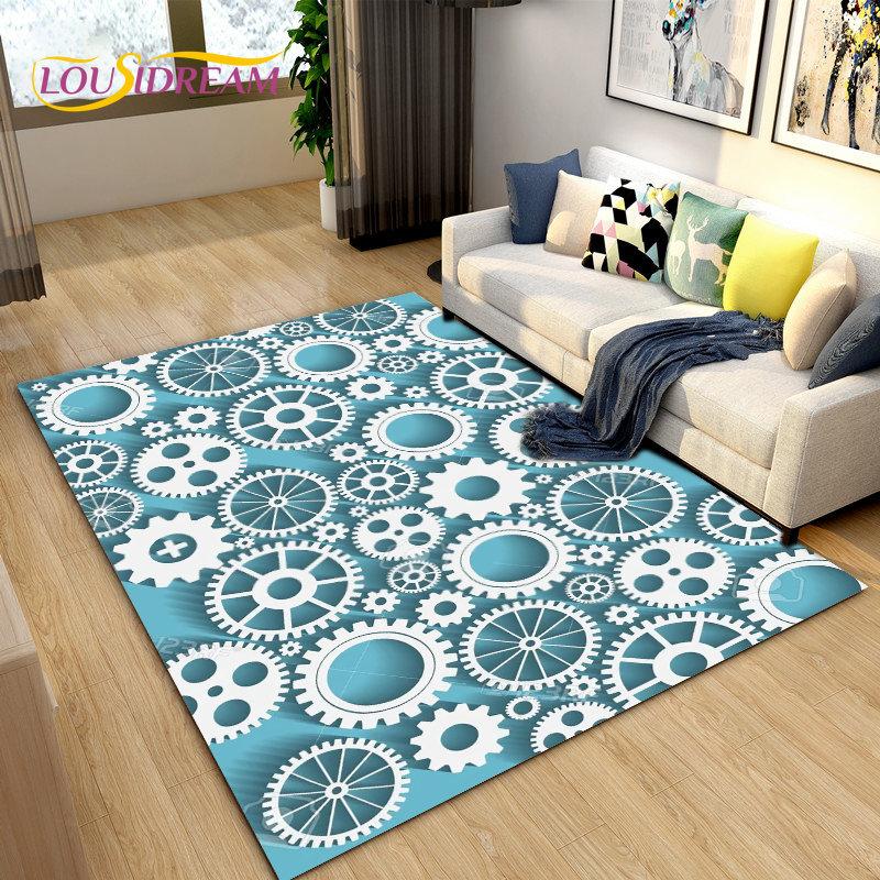 3D Steampunk Mechanical Cogs Gears Area Rug Large,Carpet Rug for Living Room Bedroom Sofa,Kitchen Doormat Non-slip Floor Mat