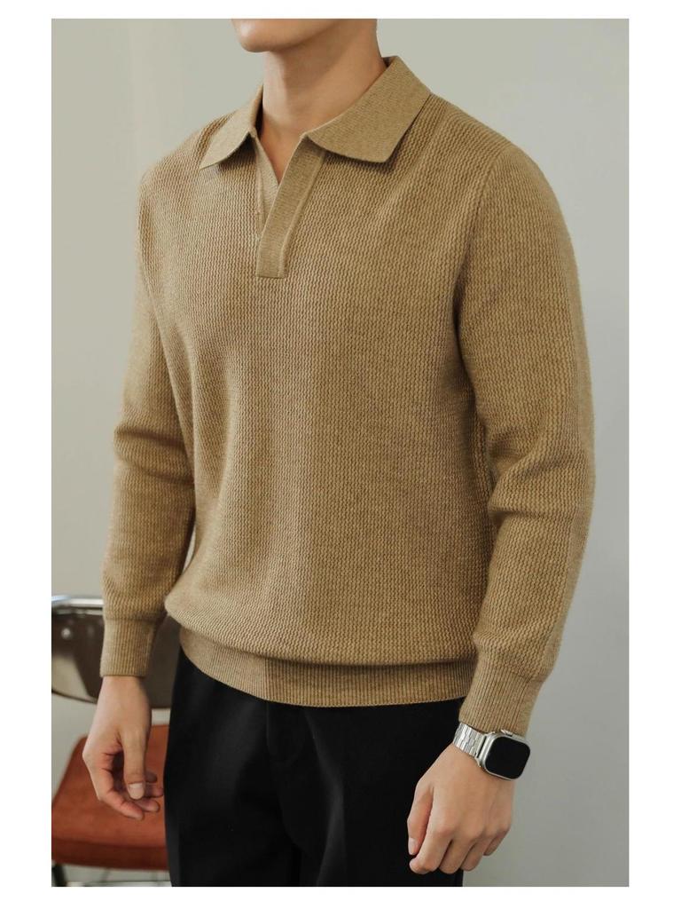 Men's Heavyweight Wool Seagull Collar Sweater - Thick Warm Business Pullover for Autumn/Winter.