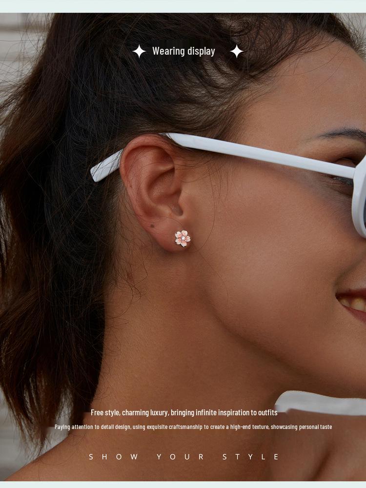 Yin Ziyun Cherry Blossom Pink Gradient Sterling Silver Earrings - Romantic Floral Birthday Gift