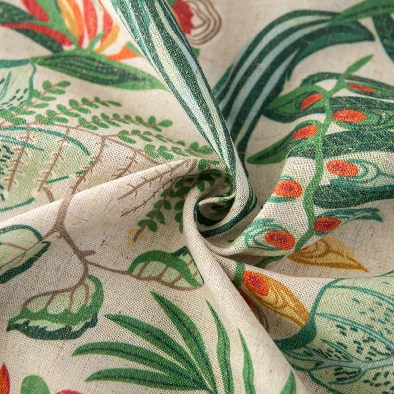 Green Plant Pattern Flounces Tablecloth Rectangular Round Cotton Linen Dustproof Tabletop Cover Restaurant Decorative Tablecloth