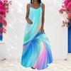 Women Plus Size Scoop Neck Strappy Sleeveless A Line Printed Bright Blue Maxi Dress