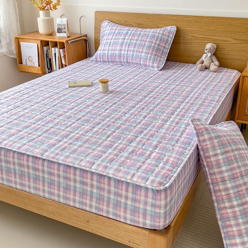 

Cotton Quilted Bed Sheet Cover New Washed Cotton Mattress Protector Bed Cover Dustproof Anti-slip All-inclusive Bed Sheet Cover 90x200cm-single mattress