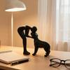 Abstract Art Man and Dog Sculpture Black Resin Figurine Healing Home Decor Accent for Pet Lovers