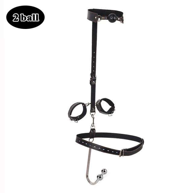 Bdsm Collar Mouth Plug Anal Hook Bondage Kit Flirt Adults Games Sex Handcuffs Anal Hook Adjustable Size Leather Metal Buttplug