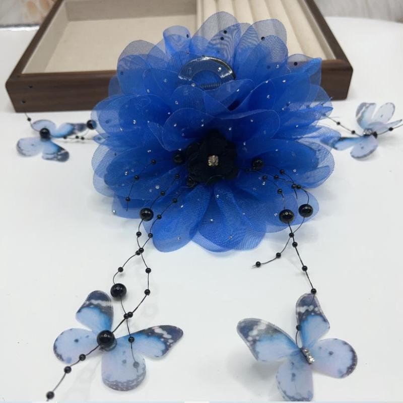 Fashion Elegant Mesh Flower Butterfly Tassel Hair Clip For Women Ponytail Shark Hairpins Headwear Hair Accessories