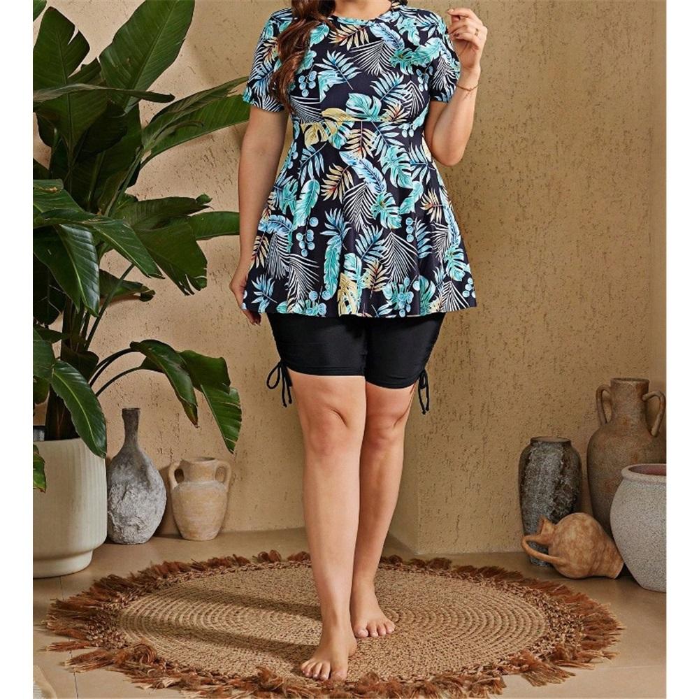 

Цифровые печатные купальники больших размеров, короткие рукава, оборки, раздельные консервативные купальники для женщин 4XL