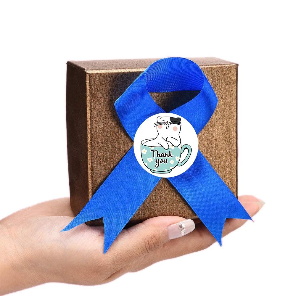 500pcs/1 Roll Label Stickers, Cat In a Cup Coated Paper, Thank You for Ordering Shop Gift Tag Stickers