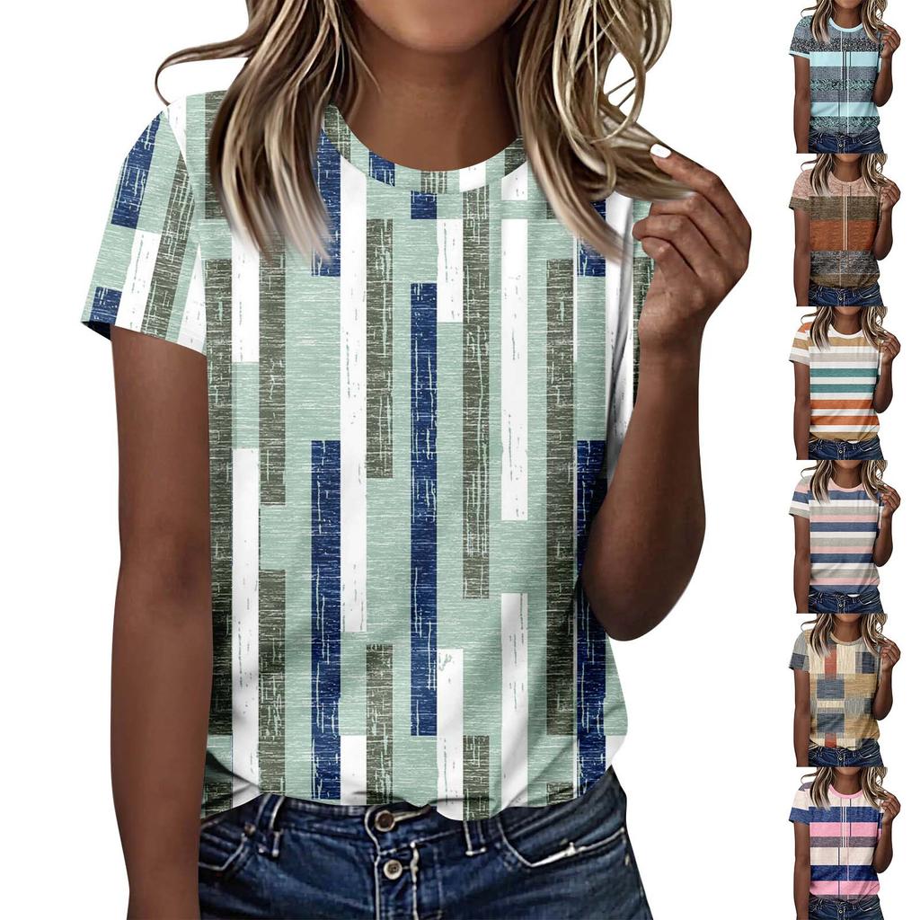 T-Shirts für Damen, Damen Kurzarm Tops Schick Sommer O-Ausschnitt Lässig Trendige Blusen Tunika Tops Unabhängigkeitstag