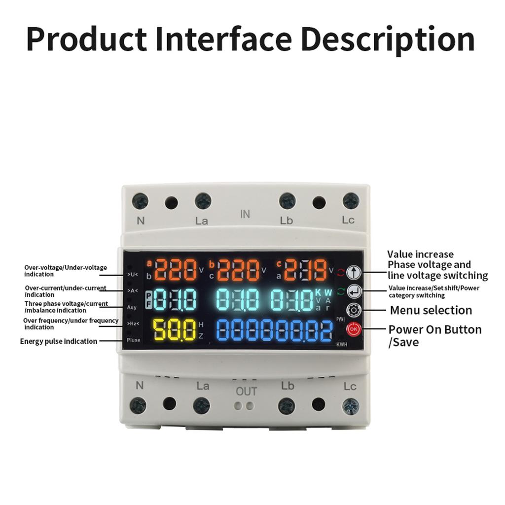 100A 3 Phase V A Hz Kws Protector Pa66 Multi Function Self Reset Voltage Adjustable Protector 3 Phase Multi Function Protector