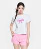 Emelbi Women'S Ribbon Graphic Slim Semi-Crop Short Sleeve T-Shirt Ny (White)