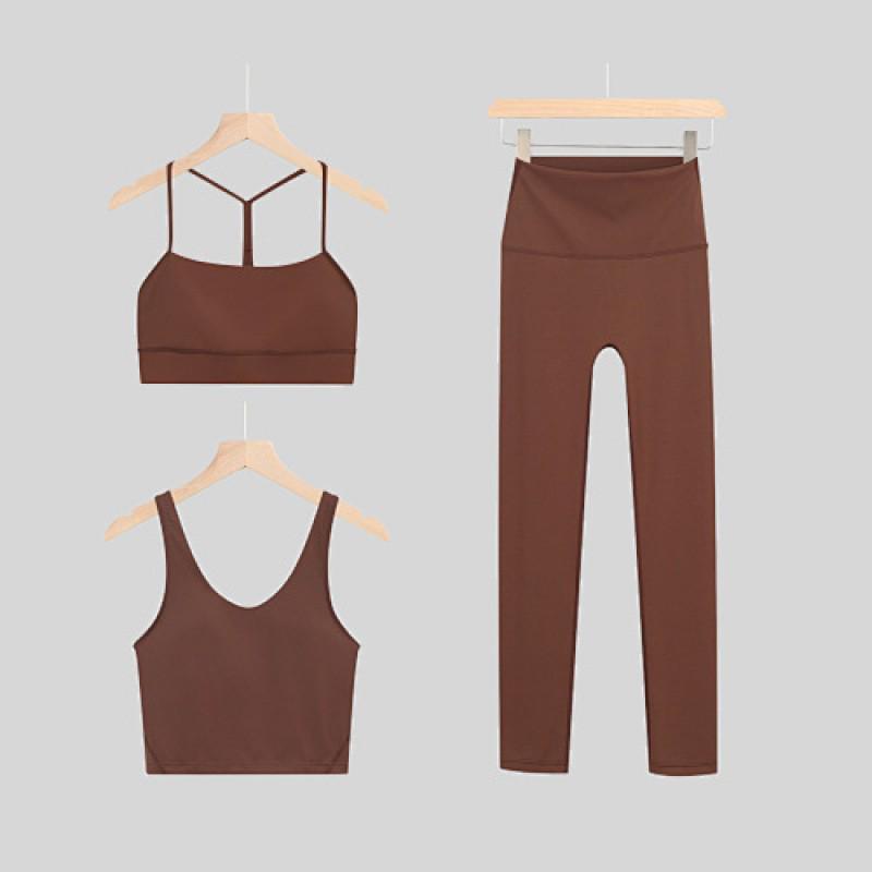LULU Original Three-Piece Yoga Set: Beautiful Back Y/U-Shaped Vest & Quick-Dry, Breathable Nine-Point Pants for Women