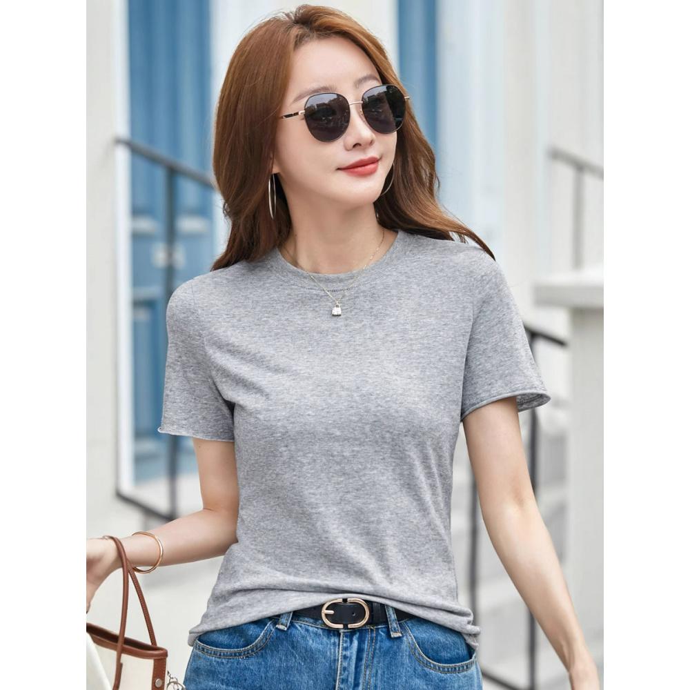 Summer Casual Loose New Solid Color T-Shirt for Women Short Sleeve Thin Internet Celebrity Hot Item