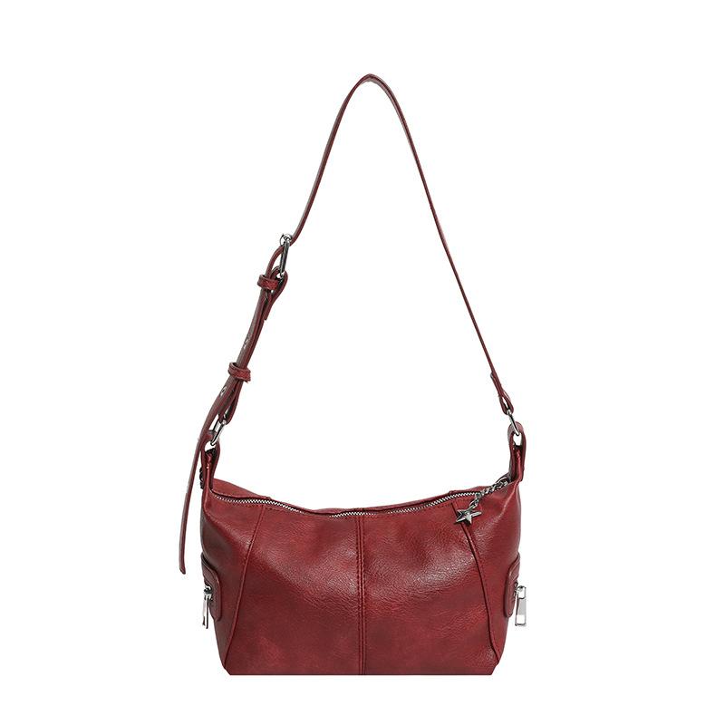 

Leather Crossbody Bag Women s Fashion Shoulder Tote with Adjustable Strap and Side Zip Pockets червоний