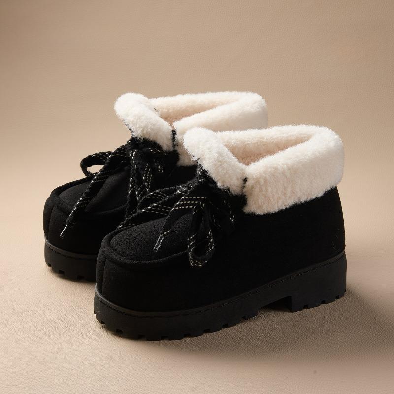 Fashion Winter Warm Fluffy Lace Up Ankle Boots for Women Retro Brown Faux Suede Platform Boots Comfort Anti Slip Chunky Heel Snow Boots