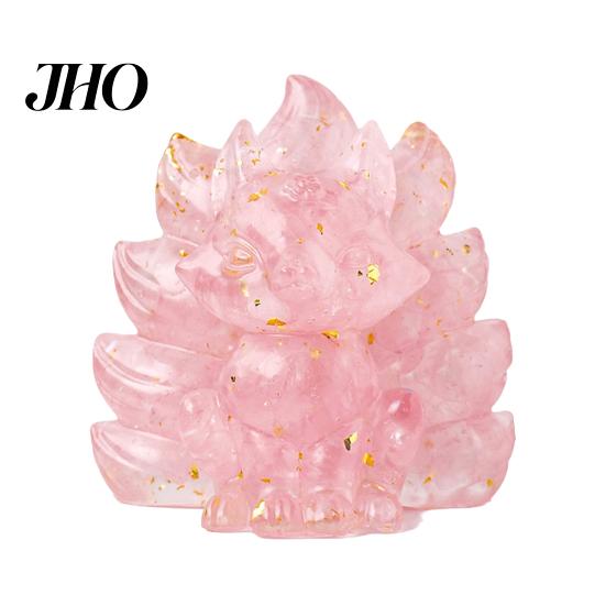 Desktop Fox Figurine Natural Stone Nine-tailed Foxes Positive Healing Energy Hand-carved Colorful Faux Ornament Crystal Sitting Animal Statue