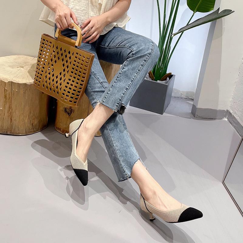 Princess shoes stiletto shoes new spring and summer knitted stiletto pointed head shallow mouth flying knitted women's single shoes high heels