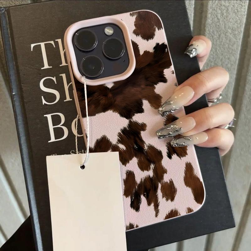 Cow Print Leather Texture Funda Phone Case for iPhone17 Air 16 16e 15 13 12 11 ProMax Pro Plus,Anti-Scratch Protective Cover