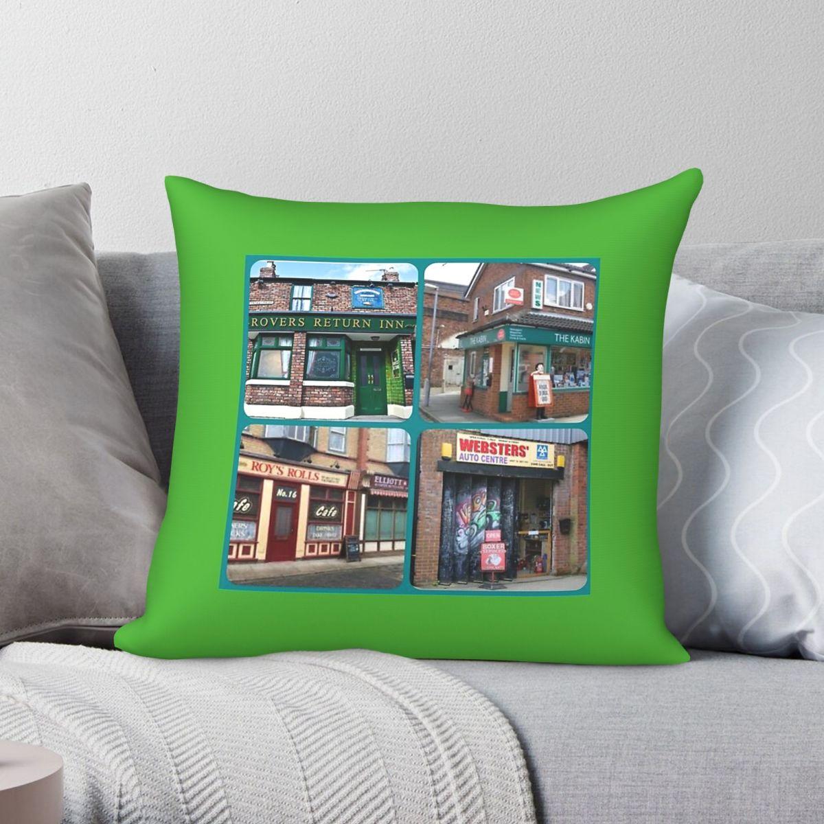 Exquisite Ornaments Unisex Coronation Street Buildings Square Pillowcase Polyester Linen Velvet Printed Zip Decorative Home Cushion Cover