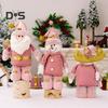 Christmas Plush Doll Telescopic Leg Elk Snowman Santa Claus Pink Doll Toy Desktop Figurine for Indoor/Outdoor Use Party Decor
