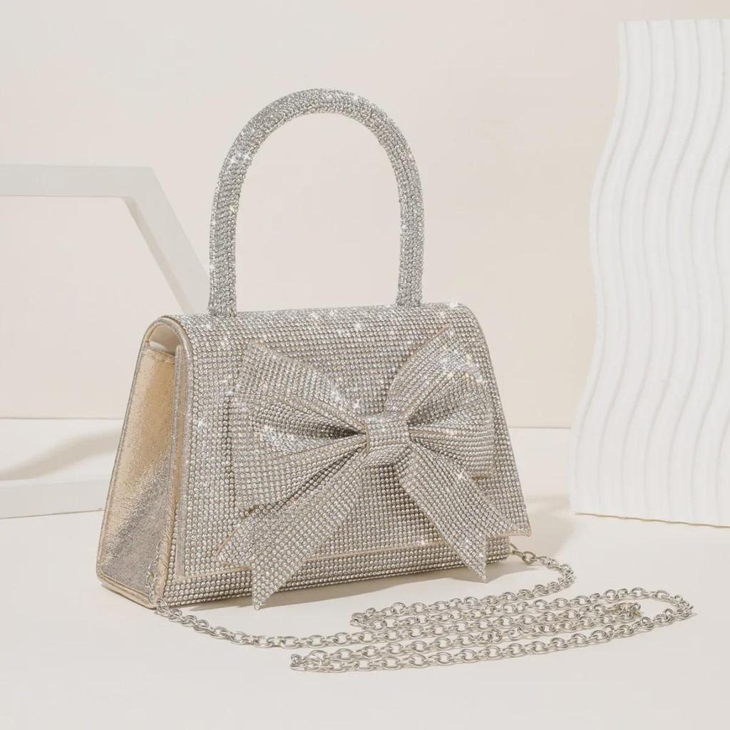 2024 Luxurious Rhinestone Bow Evening Bag - European & American Bridal Clutch