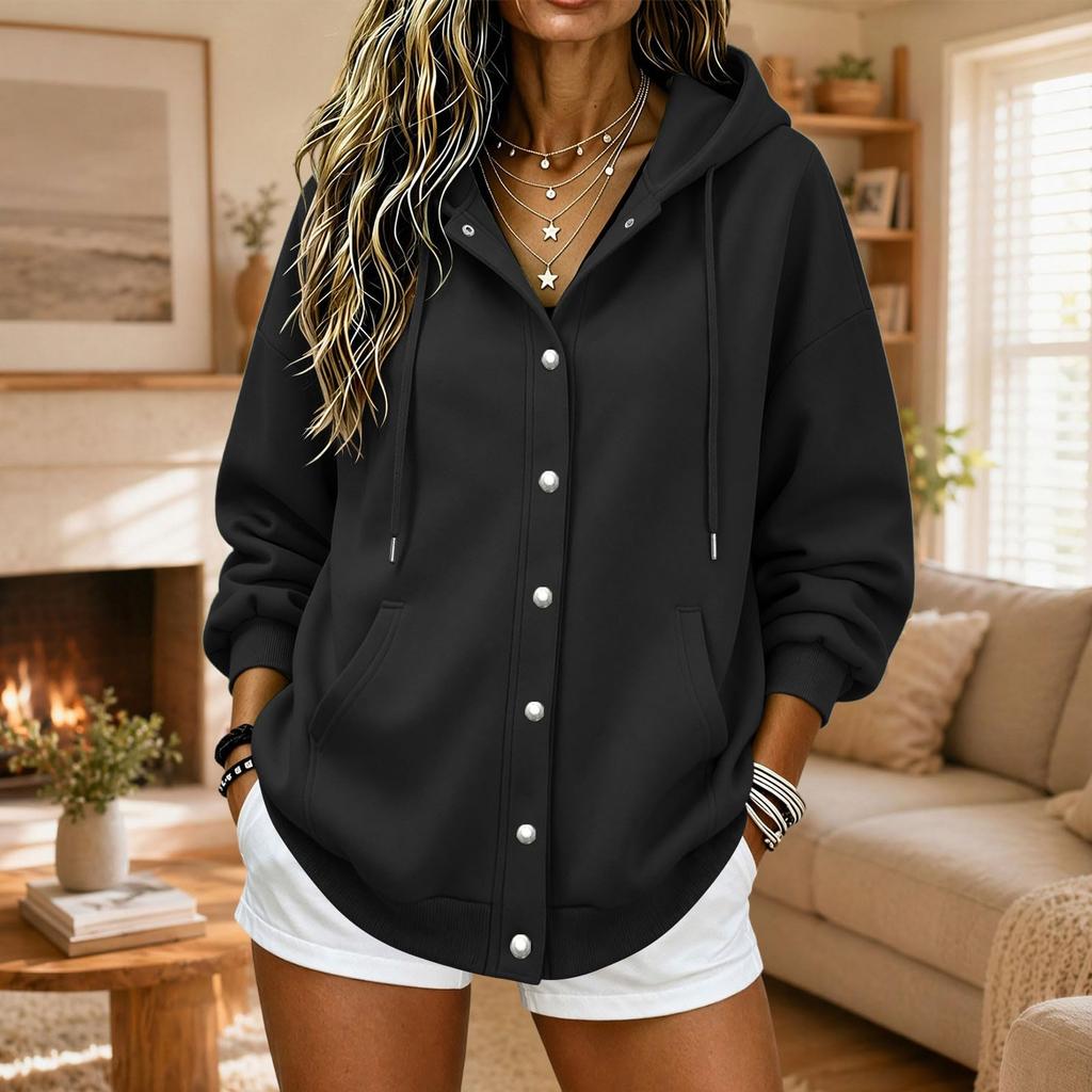 Women's Casual Hooded Long Sleeve Button Up Sweatshirt Color