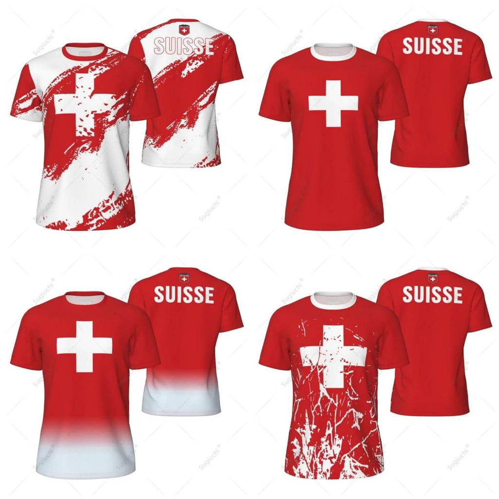 Switzerland Swiss Tshirt Suise MMA Boxing Muay Thai National Flag Training Print 3D Round Neck Short Sleeve Unisex Women Men Quick Dry Fitness Sport
