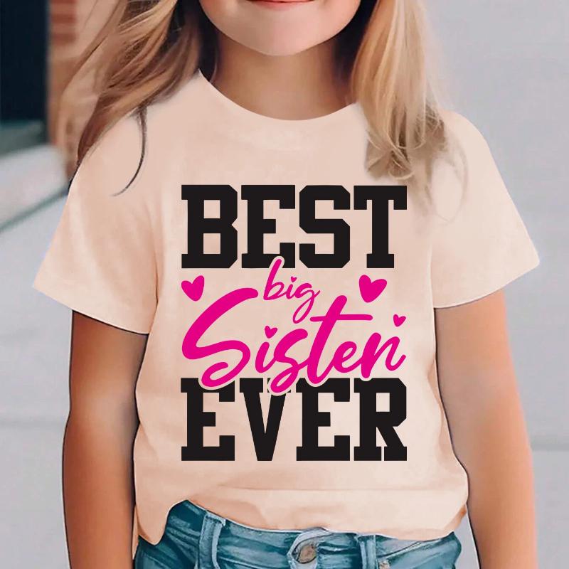Summer Fashion Girls' Short-Sleeve T-Shirt "Best Big Sister Ever" Letter Print Casual Versatile Top NY-DX