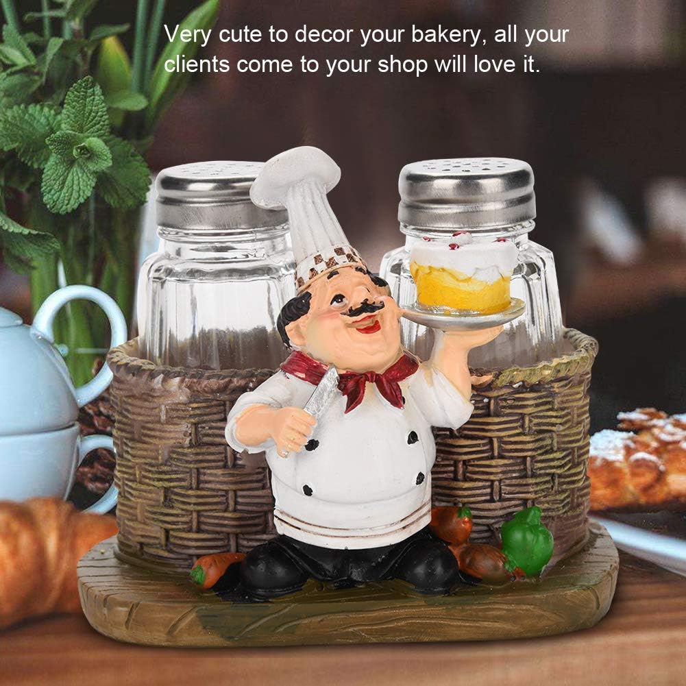 Funny Salt and Pepper Shakers with Chef Figurines Holder, Resin Chef Ornament Spice Jars Holder Restaurant Kitchen Decor(#1)