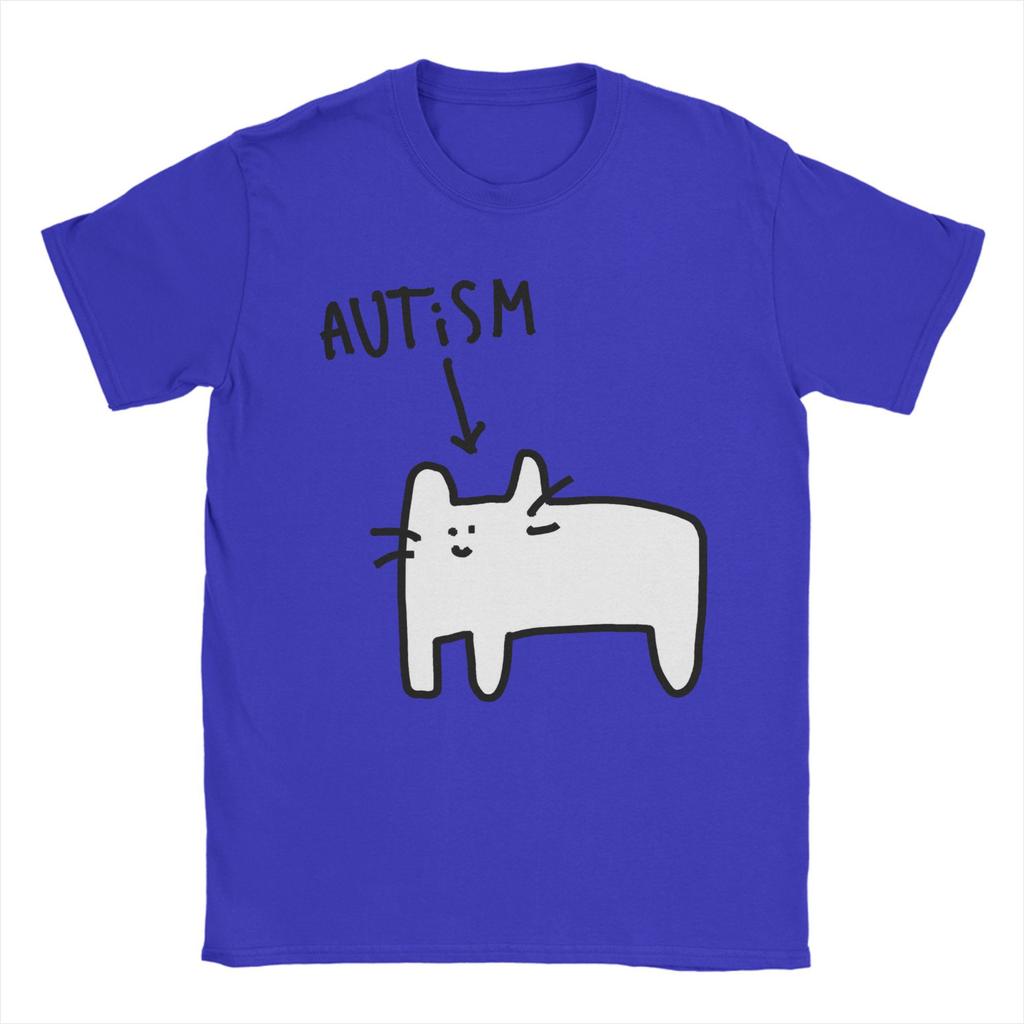 Men Women Autistic Cat Funny Animal T Shirt Pure Cotton Graphic Tee Shirts  Clothing Outfits