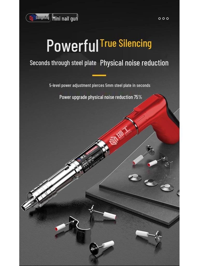 Nickel-Plated Mini Powder Actuated Nail Gun - Rustproof, All-Steel, Silenced Fastener for Ceiling Decoration