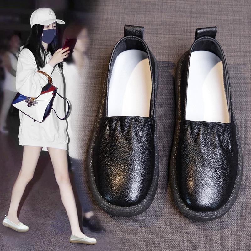 Mocasini de damă din piele naturală cu talpă moale: Pantofi albi slip-on cu tăietură joasă pentru asistente medicale și femei însărcinate (2025 stil nou)